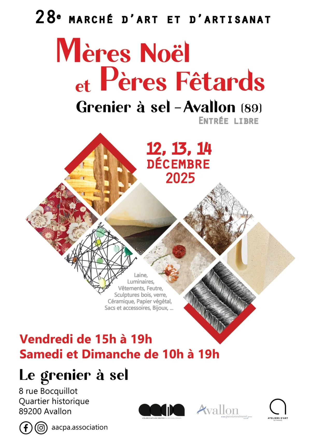 Mères Noël et Pères Fêtards / 28ème Marché d'Art et d'Artisanat – Avallon (Grenier à sel) (affiche de l’événement)