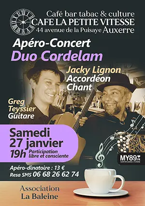 Apro-Concert avec le duo Cordelam : Jacky Lignon (accordon, chant) et Greg Teyssier (guitare)
