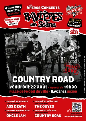 Ravières en Scène (10ème édition) : 4ème apéro-concert avec Country Road (Reprises Blues Country traditionnelle / Bluegrass du Texas)