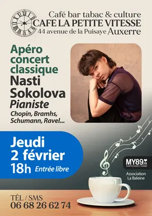 Apéro-concert-classique avec Nasti Sokolova, jeune pianiste, étudiante au Conservatoire National Supérieur de Paris (CNSM) / oeuvres de Chopin, Bramhs, Schumann, Ravel...