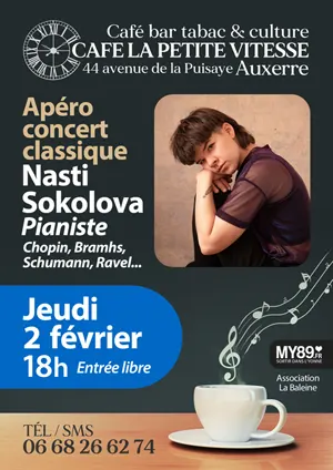 Apéro-concert-classique avec Nasti Sokolova, jeune pianiste, étudiante au Conservatoire National Supérieur de Paris (CNSM) / oeuvres de Chopin, Bramhs, Schumann, Ravel... 