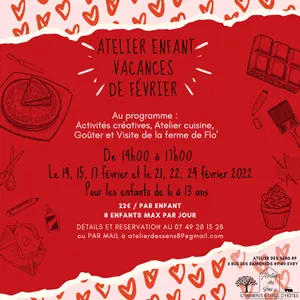 Atelier enfant vacances de février : atelier cuisine, activités créatives, goûter et visite de La Ferme