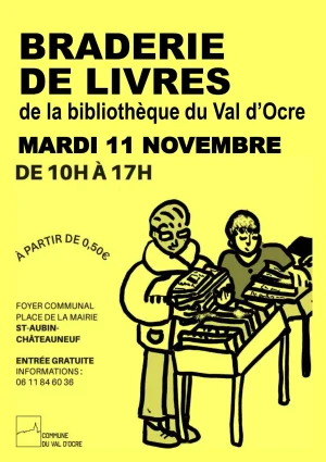 Braderie de livres : livres pour adultes (livres de poche, romans, polars, livres de cuisine, bricolage, histoire, BD, etc.) et pour enfants (albums, romans, documentaires, BD)