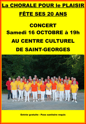 Concert : La chorale des Chanteurs Pour le Plaisir fte ses 20 ans (florilge de chansons franaises)