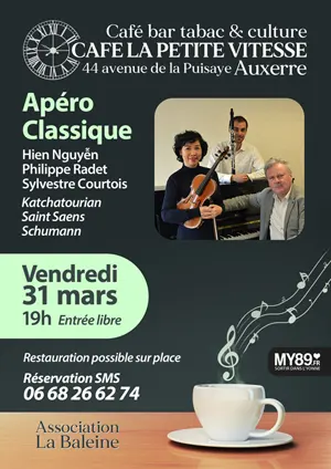 Apéro-Classique avec Hien Nguyễn (violon), Philippe Radet (piano) et Sylvestre Courtois (clarinette) / Oeuvres de Katchatourian, Saint Saens et Schumann