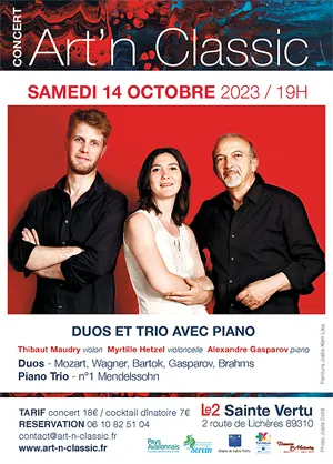 Concert Artn Classic : Duos et trio avec piano (1er trio de Mendelssohn) suivi d'un cocktail dnatoire