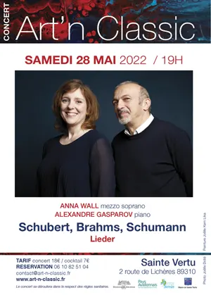Concert Art'n Classic : Leader de Schubert, Brahms et Schumann, interprétés par Anna Wall (mezzo soprano) et Alexandre Gasparov au piano / Concert suivi d'un cocktail dînatoire