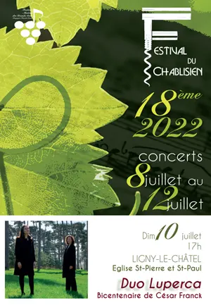 Concert : Bicentenaire de César Franck avec le Duo Luperca (piano - violoncelle / oeuvres de Franck, Bach, Fauré) dans le cadre du 18ème Festival du Chablisien