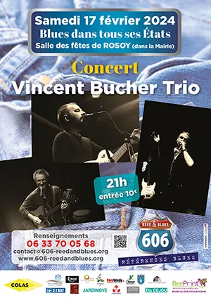 Concert de blues avec Vincent Bucher Trio (harmonica, chant, guitare) dans le cadre 