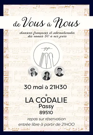 Concert à la Codalie avec De vous à Nous (reprises de chansons françaises / pop anglaise)