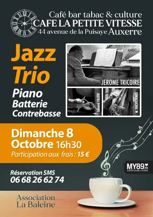 Concert de jazz avec le trio Jrme Tricoire (piano), Edouard Falire (batterie) et Maxime Ivachtchenko (contrebasse)