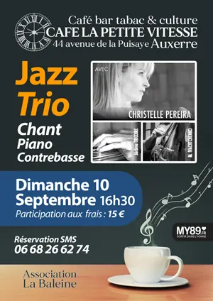 Concert de jazz avec le trio Christelle Pereira (chant), Jérôme Tricoire (piano) et Maxime Ivachtchenko (contrebasse)