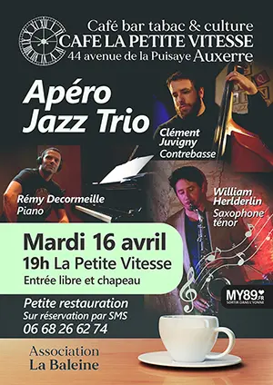 Apro Jazz Trio avec Clment Juvigny (contrebasse), Rmy Decormeille (piano) et William Herlderlin (saxophone tnor)