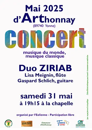Mai d'Arthonnay : Concert avec le duo Ziriab (musique du monde et musique classique) avec Lisa Meignin (flûte) et Gaspard Schlich (guitare)