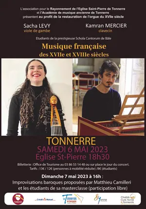 Concert : Musique franaise des 17me et 18me sicles avec Sacha Levy (viole de gambe) et Kamran Mercier (clavecin) au profit de la restauration de l'orgue du 17me sicle