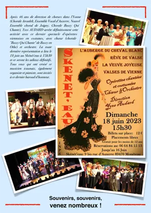 Concert-spectacle d'Oprettes de Vienne chantes et costumes par la chorale Bussy Qui Chante accompagne d'un orchestre de 10 musiciens (Direction chur et orchestre : Yves Audard)