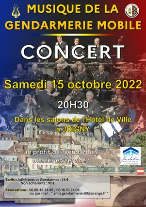 Concert de l'orchestre d'harmonie de la Musique de la Gendarmerie Mobile de Maisons-Alfort (94) / au profit des gendarmes blesss en service (compositions originales, transcriptions classiques, musiques de films et de varits)