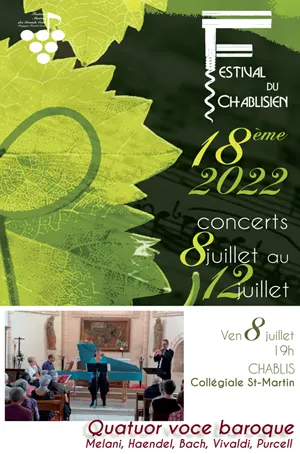 Concert avec le Quatuor Voce Baroque (oeuvres de Melani, Haendel, Bach, Vivaldi) dans le cadre du 18ème Festival du Chablisien