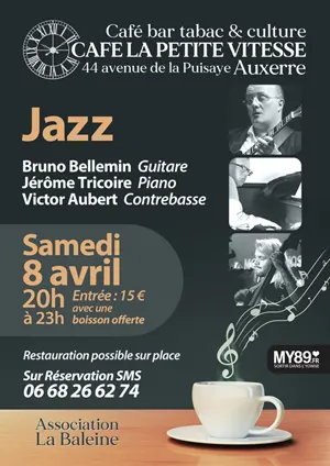 Concert de Jazz (standards et compositions) avec Bruno Bellemin (guitare), Jérôme Tricoire (piano) et Victor Aubert (contrebasse)