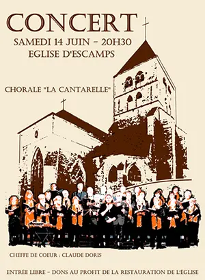 Concert avec la Chorale La Cantarelle dirigée par Claude Doris (cheffe de choeur) au profit de la restauration de l'église (chants sacrés de la renaissance et des chants du monde)