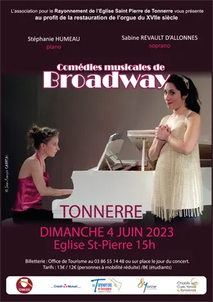 Concert : comédies musicales de Broadway avec Stéphanie Humeau (piano) et Sabine Revault d'Allonnes (soprano) au profit de la restauration de l'orgue du 17ème siècle