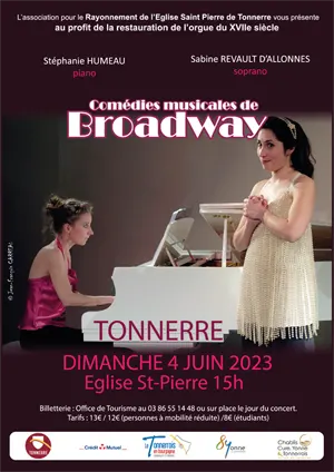 Concert : comdies musicales de Broadway avec Stphanie Humeau (piano) et Sabine Revault d'Allonnes (soprano) au profit de la restauration de l'orgue du 17me sicle