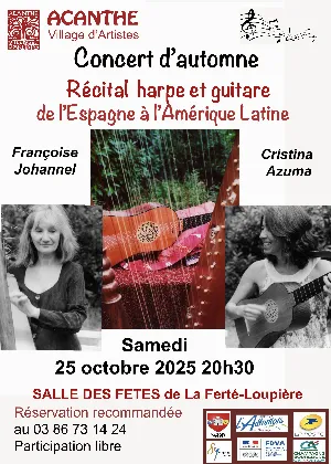 Concert d'automne : Récital harpe et guitare  "De l'Espagne à l'Amérique Latine" avec Françoise Johannel  et Cristina Azuma  