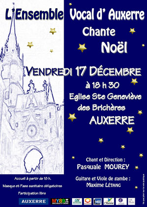 Concert (Chants de Nol) : L'Ensemble Vocal d'Auxerre chante Nol (chant et direction : Pasquale Mourey / Guitare et Viole de gambe : Maxime Ltang)