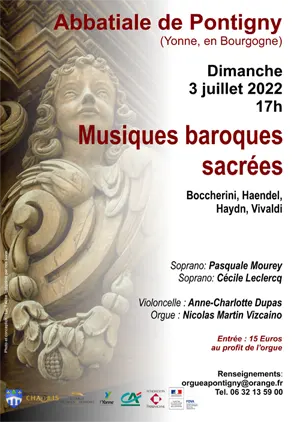 Concert de musiques baroques sacrées (oeuvres de Boccherini, Haendel, Haydn, Vivaldi) avec Pasquale Mourey (soprano), Cécile Lelercq (sopranos), Anne-Chalotte Dupas (violoncelle) et Nicolas Martin Vizcaino (orgue)