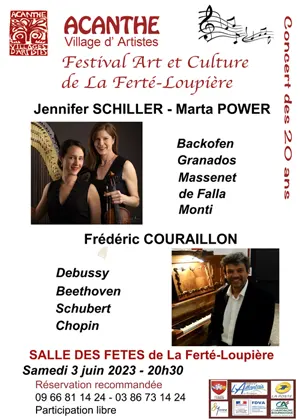 Concert d'ouverture du Festival d'Art et de la Culture de La Ferté Loupière avec Jennifer Schiller et Marta Power (harpe et violon) et Frédéric Couraillon (piano) / Musique classique