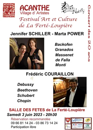 Concert d'ouverture du Festival d'Art et de la Culture de La Fert Loupire avec Jennifer Schiller et Marta Power (harpe et violon) et Frdric Couraillon (piano) / Musique classique