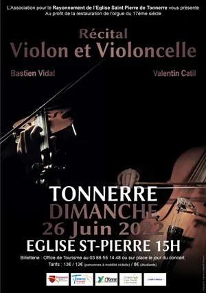 Concert rcital Violon (Bastien Vidal) et Violoncelle (Valentin Catil) au profit de la restauration de l'orgue du 17me sicle