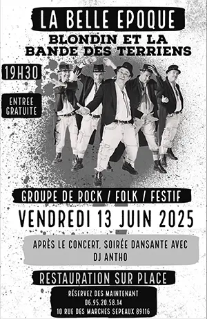 Concert avec Blondin et la Bande des terriens (rock, folk, festif) + soirée dansante avec DJ Antho