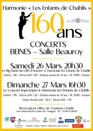 Concert annulé // Le Concert Impromptu & Harmonie Les Enfants de Chablis dans le cadre du 160ème anniversaire de le Société Musicale 