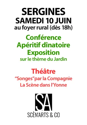 Confrence-Apritif-Exposition-Thtre : Confrence sur les jardins par Guylaine Goulfier  + Apritif dnatoire autour des photos de Florence Turquin sur le thme du jardin  + Thtre 