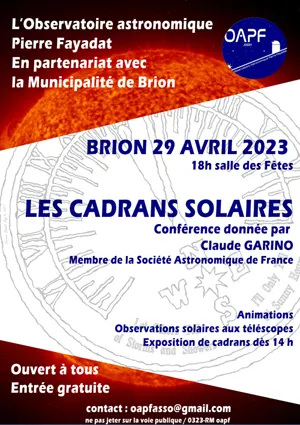 Animations, observations solaires au tlscope et exposition de cadrans   avec l'Observatoire Astronomique Pierre Fayadat de Joigny dans le cadre de la confrence 