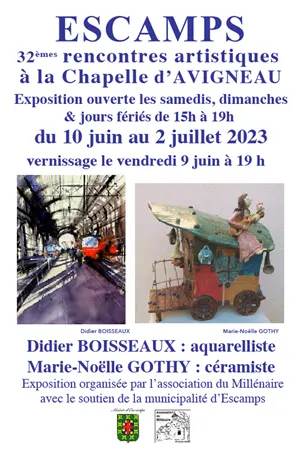 32èmes Rencontres Artistiques à Escamps : exposition de Didier Boisseaux (aquarelliste) et Marie-Noëlle Gothy (céramiste)