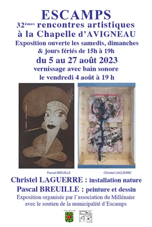 32èmes Rencontres Artistiques à Escamps : exposition de Christel Laguerre (installation nature) et Pascal Breuille (peinture et dessin)