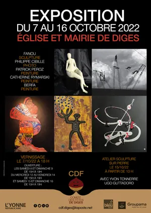Vernissage de l'exposition de Fanou (sculpture), Philippe Cibille (photo), Patrick Peroz (peinture), Catherine Rymarski (peinture) et Berfa (peinture)