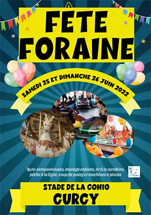 Fte foraine (auto-tamponneuses, mange enfants, tir  la carabine, pche  la ligne, coup de poing et machines  pinces)