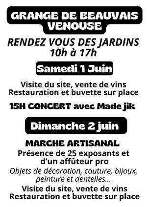 Rendez-vous des Jardins : March artisanal avec 25 exposants et un affteur pro (objets de dcoration, couture, bijoux, peinture et dentelles...), visite du site, vente de vins et restauration