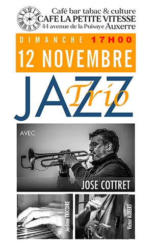 Concert de jazz avec le trio Jose Cottret (trompette), Jérôme Tricoire (piano) et Victor Aubert (contrebasse)