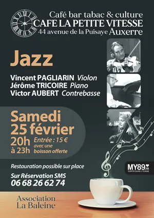 Concert de Jazz (standards et compositions) avec Vincent Pagliarin (violon), Jrme Tricoire (piano) et Victor Aubert (contrebasse)