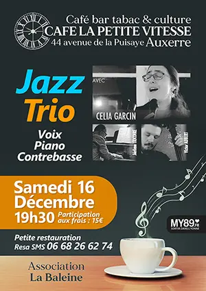 Concert de jazz avec le trio Cline Garcin (voix), Jrme Tricoire (piano) et Victor Aubert (contrebasse)