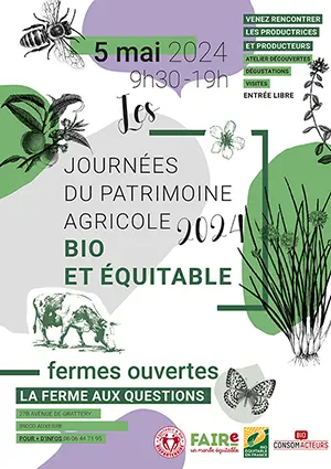 Journe du Patrimoine Agricole Bio et quitable (Venez rencontrer les productrices et producteurs) : ateliers dcouvertes, dgustations, visites + concert  18h