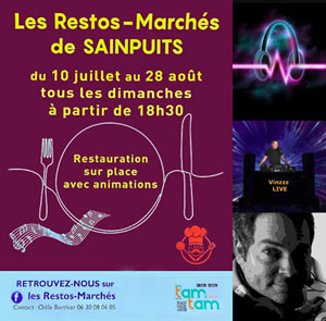 Les Restos-Marchés de Sainpuits : Marché de producteurs et d'artisans locaux avec animation musicale par DJ Vinzzz et restauration sur place