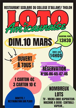 Loto Am'icaunaise ouvert  tous avec de nombreux lots : TV, micro-onde, aspirateur, machine  bire, centrale-vapeur...