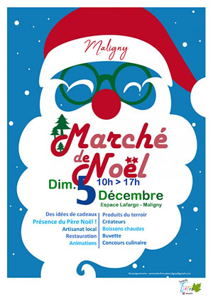 Marché de Noël de Maligny avec plus de 30 exposants (producteurs, artisans et artistes) et la présence du Père Noël