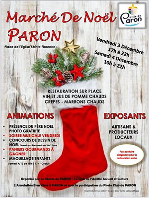 Marché de Noël de Paron (artisans, producteurs locaux, animations, Père Noël, musique, concours et restauration sur place)