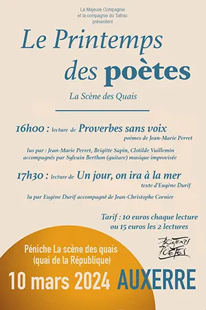 Le Printemps des Poètes : lecture de poèmes de et par Jean-Marie Perret avec Brigitte Sapin, Clotilde Vuillemin et Sylvain Berthon à la guitare et 
